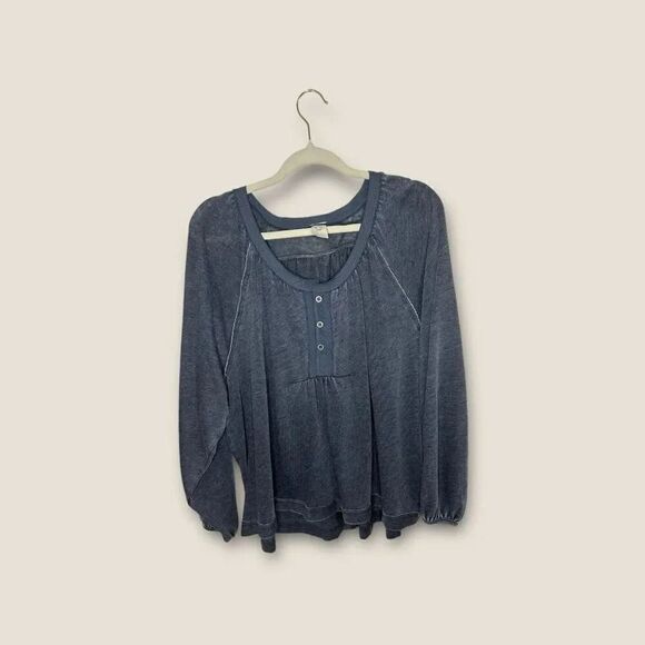 Free People Acadia Washed Black Long Sleeve Henley Top Size XS - Picture 5 of 10